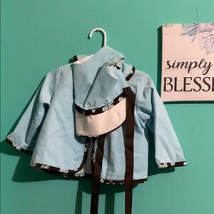 Light Blue Hooded Jacket with Brown Accents